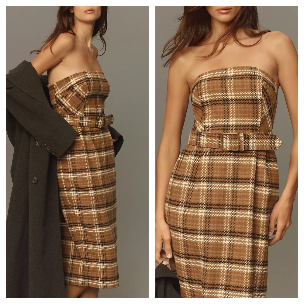 Anthropologie Strapless Belted Midi Dress
